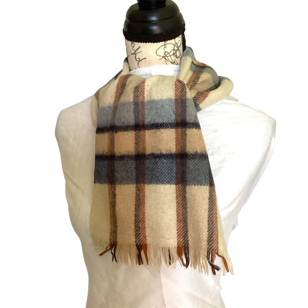Winter Plaid Wool Blend Neck Scarf - Unisex Vintage 90s